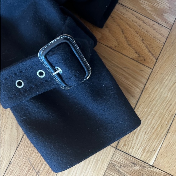 BCBG MAX AZRIA - Black, Fitted, Flutter/Ruffle PEA COAT - Picture 6 of 8